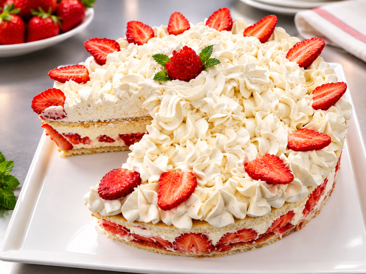 Gâteau aux fraises et sa crème fouettée restaurant Relais Saint Louis